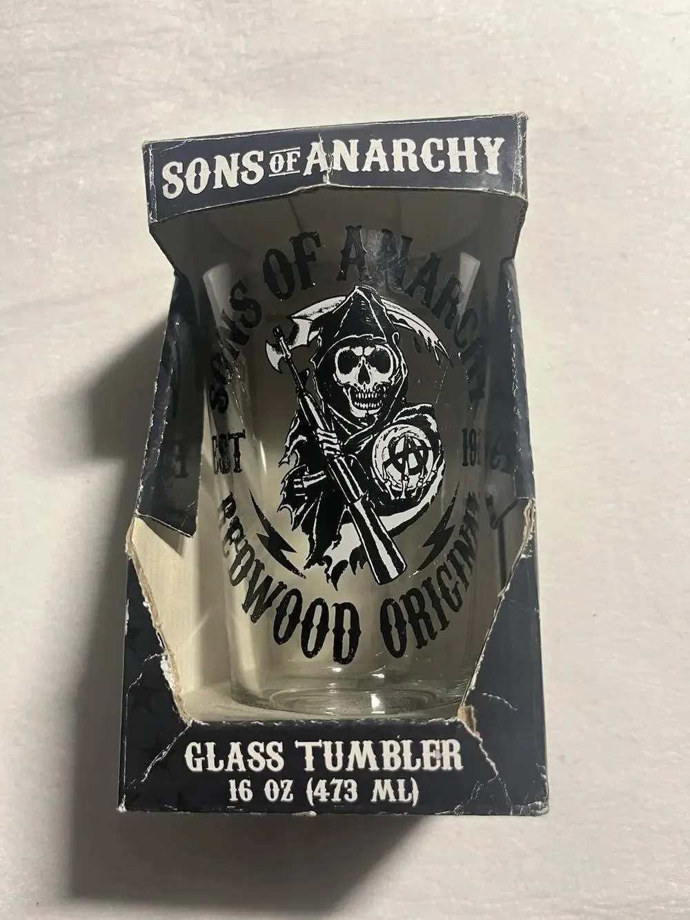 Sons of Anarchy Redwood Original Glass Tumbler 16 Oz Reaper SOA 2019 Boxed